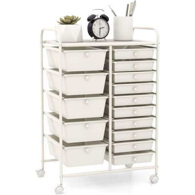 Costway - 15 Drawer Rolling Storage Cart Tools Scrapbook Paper Office School Organizer - White Costway - 15 Drawer Rolling Storage Cart Tools Scrapbook Paper Office School Organizer - White