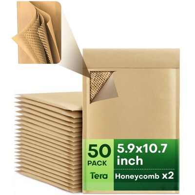 Tera - Honeycomb Padded Mailers Envelopes: 5.9 x 10.7 inch 50 pcs 4-Layer Protection Self Seal Biodegradable Recyclable Tera - Honeycomb Padded Mailers Envelopes: 5.9 x 10.7 inch 50 pcs 4-Layer Protection Self Seal Biodegradable Recyclable