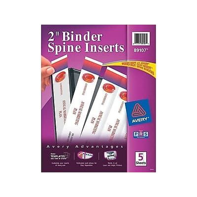 Avery - Binder Spine Inserts, For 2 Inch Ring Binders, 20 Cardstock View Binder Spine ID Inserts - White Avery - Binder Spine Inserts, For 2 Inch Ring Binders, 20 Cardstock View Binder Spine ID Inserts - White