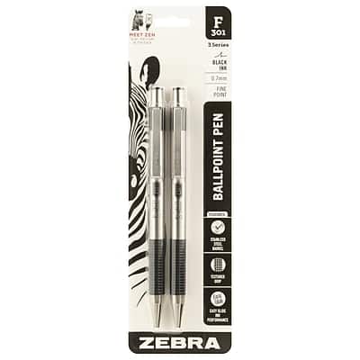 Zebra - F-301 Retractable Ballpoint Pen, Fine Point, 0.7mm, 2 Pack - Black Ink Zebra - F-301 Retractable Ballpoint Pen, Fine Point, 0.7mm, 2 Pack - Black Ink