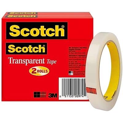 Scotch - Tape Refill, 0.5" x 72 yds., 3" Core, 2 Rolls/Pack - Transparent Clear Scotch - Tape Refill, 0.5" x 72 yds., 3" Core, 2 Rolls/Pack - Transparent Clear