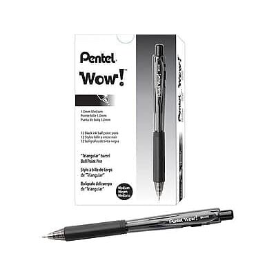 Pentel - WOW! Retractable Ballpoint Pens, Medium Point, Dozen - Black Ink Pentel - WOW! Retractable Ballpoint Pens, Medium Point, Dozen - Black Ink