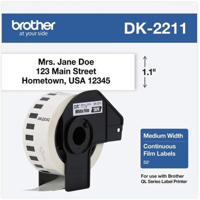 Brother - DK2211 1.1 in. x 50 ft. Continuous Film Label Tape - (1-Roll) - White Brother - DK2211 1.1 in. x 50 ft. Continuous Film Label Tape - (1-Roll) - White