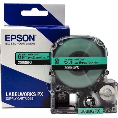 Epson - 1/4" Tape - 206BGPX - Black on Green Epson - 1/4" Tape - 206BGPX - Black on Green