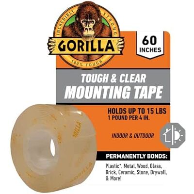 Gorilla - Tough & Clear; Double Sided Mounting Tape; Weatherproof; 1" x 60"; Clear; (Pack of 1) Gorilla - Tough & Clear; Double Sided Mounting Tape; Weatherproof; 1" x 60"; Clear; (Pack of 1)