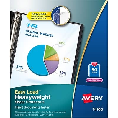 Avery - Easy Load Heavyweight Sheet Protectors, 8-1/2" x 11", 50/Box - Diamond Clear Avery - Easy Load Heavyweight Sheet Protectors, 8-1/2" x 11", 50/Box - Diamond Clear