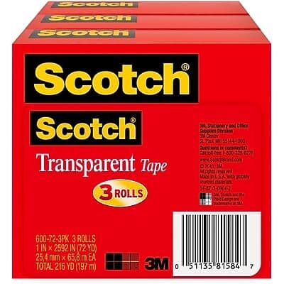 Scotch - Tape Refill, 1" x 72 yds., 3" Core, 3 Rolls/Pack - Transparent Clear Scotch - Tape Refill, 1" x 72 yds., 3" Core, 3 Rolls/Pack - Transparent Clear