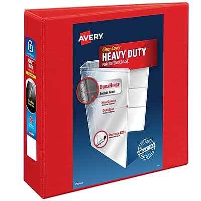 Avery - Heavy Duty 3" 3-Ring View Binders, D-Ring - Red Avery - Heavy Duty 3" 3-Ring View Binders, D-Ring - Red