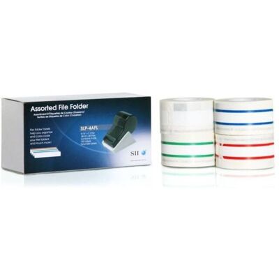 Seiko - SmartLabel SLP-4AFL Multi-Color File Folder Label Assortment (White, Blue, Red, Green) - Perfect for File Folders Seiko - SmartLabel SLP-4AFL Multi-Color File Folder Label Assortment (White, Blue, Red, Green) - Perfect for File Folders