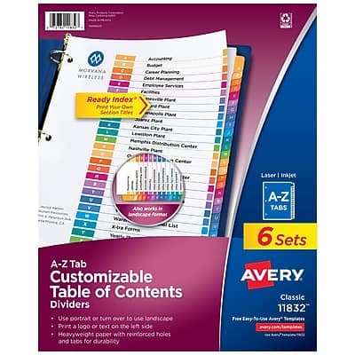 Avery - Ready Index Table of Contents Pre-Printed Paper Divider, A-Z Tabs , 6 Sets - Multicolor Avery - Ready Index Table of Contents Pre-Printed Paper Divider, A-Z Tabs , 6 Sets - Multicolor