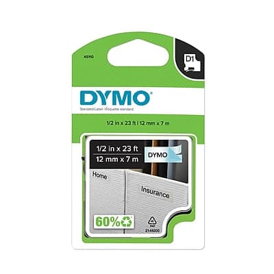 Dymo - D1 Standard Label Maker Tape, 1/2" x 23' - Black On Clear Dymo - D1 Standard Label Maker Tape, 1/2" x 23' - Black On Clear