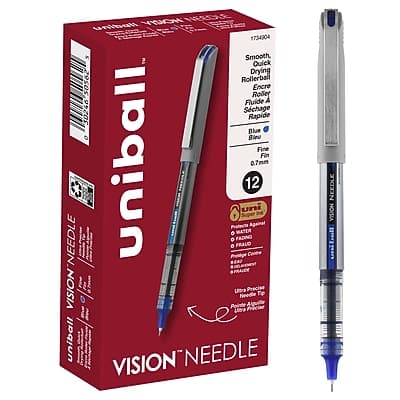 uni-ball - Vision Needle Rollerball Pens, Fine Point, 0.7mm, Dozen - Blue Ink uni-ball - Vision Needle Rollerball Pens, Fine Point, 0.7mm, Dozen - Blue Ink