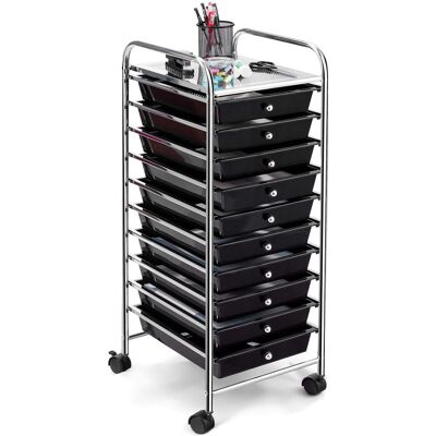 Costway - 10 Drawer Rolling Storage Cart Scrapbook Paper Office School Organizer - Black Costway - 10 Drawer Rolling Storage Cart Scrapbook Paper Office School Organizer - Black