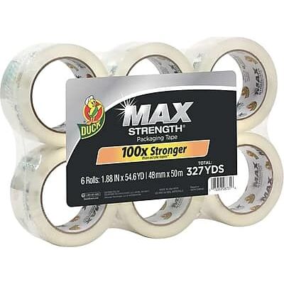 Duck - Max Strength Heavy-Duty Packing Tape, 1.88" x 54.6 yds., 6/Pack - Clear Duck - Max Strength Heavy-Duty Packing Tape, 1.88" x 54.6 yds., 6/Pack - Clear