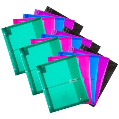 BAZIC Products - Poly Project Envelopes, 11-1/2" x 9-3/4", 200 Sheet Capacity, Assorted Colors, 5 Per Per Pack, 3 Packs BAZIC Products - Poly Project Envelopes, 11-1/2" x 9-3/4", 200 Sheet Capacity, Assorted Colors, 5 Per Per Pack, 3 Packs