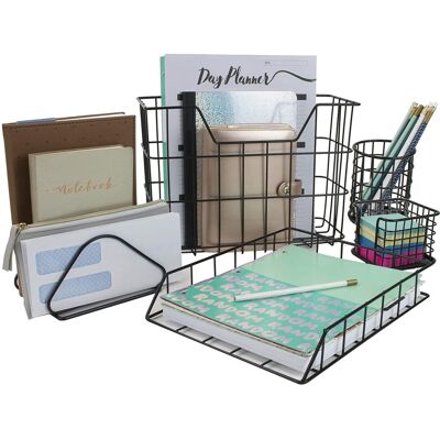 Sorbus - 5-Piece Desk organizer Set for Home and Office, Work Paper Tray, Pencil Holder - Black Sorbus - 5-Piece Desk organizer Set for Home and Office, Work Paper Tray, Pencil Holder - Black