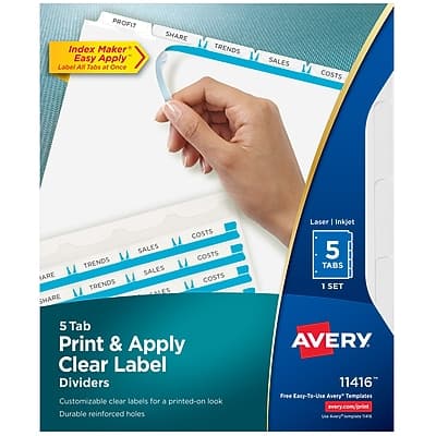 Avery - Index Maker Paper Dividers with Print & Apply Label Sheets, 5 Tabs - White Avery - Index Maker Paper Dividers with Print & Apply Label Sheets, 5 Tabs - White