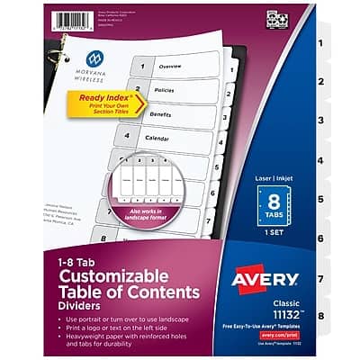 Avery - Ready Index Table of Contents Paper Dividers, 1-8 Tabs - White Avery - Ready Index Table of Contents Paper Dividers, 1-8 Tabs - White