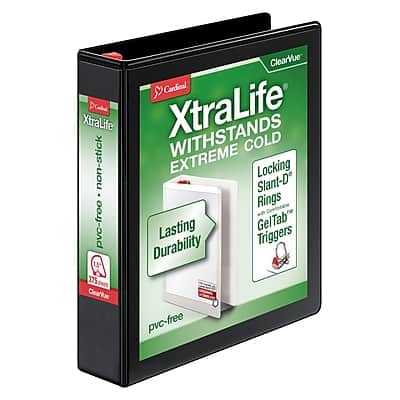 Cardinal - XtraLife ClearVue Heavy Duty 1 1/2" 3-Ring View Binders, D-Ring - Black Cardinal - XtraLife ClearVue Heavy Duty 1 1/2" 3-Ring View Binders, D-Ring - Black