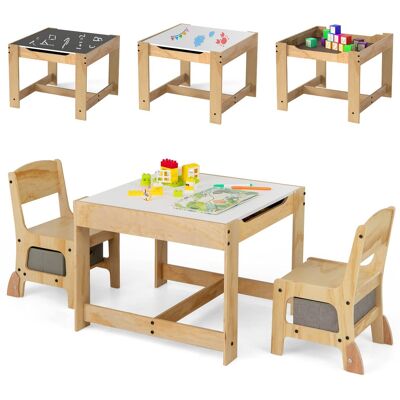 Gymax - 3-In-1 Kids Table & Chairs Set w/Reversible Whiteboard/Chalkboard Top Hidden Storage - Gray Gymax - 3-In-1 Kids Table & Chairs Set w/Reversible Whiteboard/Chalkboard Top Hidden Storage - Gray