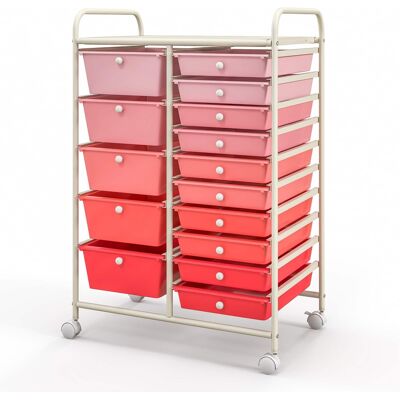 Costway - 15 Drawer Rolling Storage Cart Scrapbook Paper Office School Organizer - Gradient Pink Costway - 15 Drawer Rolling Storage Cart Scrapbook Paper Office School Organizer - Gradient Pink