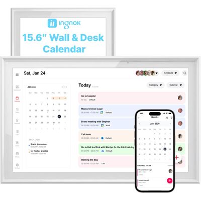 Ingnok - 15.6" Digital Calendar Touchscreen Family Planner - Wi-Fi, 32GB, Chore Chart and Photo Frame - White Ingnok - 15.6" Digital Calendar Touchscreen Family Planner - Wi-Fi, 32GB, Chore Chart and Photo Frame - White