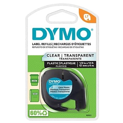 Dymo - LetraTag 16952 Label Maker Tape, 1/2" x 13', (16952) - Black On Clear Dymo - LetraTag 16952 Label Maker Tape, 1/2" x 13', (16952) - Black On Clear