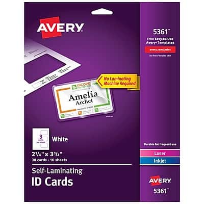 Avery - Self-Laminating ID Cards, 30/Pack - Matte White Avery - Self-Laminating ID Cards, 30/Pack - Matte White