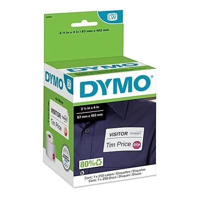 Dymo - LabelWriter Time Expiring Name Badge Labels, 4" x 2-1/4", 250 Labels/Roll - Black On White Dymo - LabelWriter Time Expiring Name Badge Labels, 4" x 2-1/4", 250 Labels/Roll - Black On White