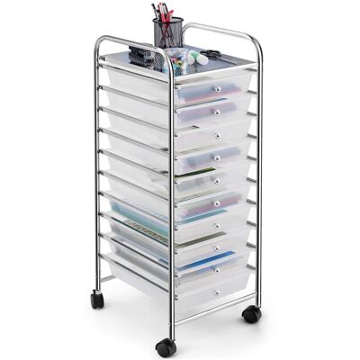 Costway - 10 Drawer Rolling Storage Cart Scrapbook Paper Office School Organizer - Clear Costway - 10 Drawer Rolling Storage Cart Scrapbook Paper Office School Organizer - Clear