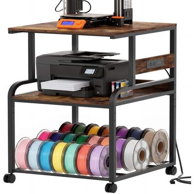 Aheaplus - Heavy Duty Rolling 3D Printer Stand with Power Outlet & Filament Storage - 3-Tier Lockable Cart for Home Office - Rustic Brown Aheaplus - Heavy Duty Rolling 3D Printer Stand with Power Outlet & Filament Storage - 3-Tier Lockable Cart for Home Office - Rustic Brown