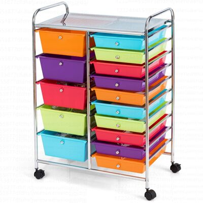 Costway - 15 Drawer Rolling Storage Cart Scrapbook Paper Office School Organizer - Multicolor Costway - 15 Drawer Rolling Storage Cart Scrapbook Paper Office School Organizer - Multicolor