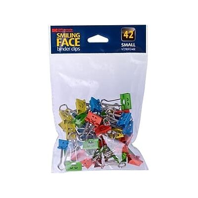 Officemate - Smiling Face Small Binder Clips, 0.38" Capacity, 42 Clips/Pack - Assorted Colors Officemate - Smiling Face Small Binder Clips, 0.38" Capacity, 42 Clips/Pack - Assorted Colors