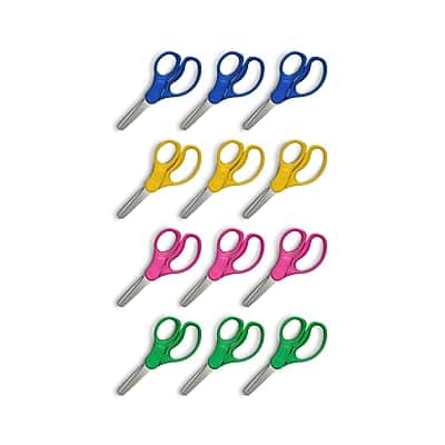 Staples - Teacher Pack 5" Kids Blunt Tip Stainless Steel Scissors, Straight Handle, Right and Left Handed, 12/Pack - Green/Yellow/Pink/Blue Staples - Teacher Pack 5" Kids Blunt Tip Stainless Steel Scissors, Straight Handle, Right and Left Handed, 12/Pack - Green/Yellow/Pink/Blue