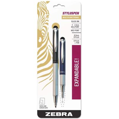 Zebra - 33602 StylusPen Medium 1 mm Retractable Telescopic Ballpoint Pen/Stylus - Black Ink/ Barrel (2/Pack) - Blue/Gray Zebra - 33602 StylusPen Medium 1 mm Retractable Telescopic Ballpoint Pen/Stylus - Black Ink/ Barrel (2/Pack) - Blue/Gray