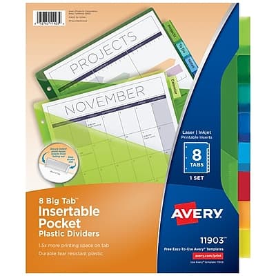 Avery - Big Tab Insertable Plastic Divider, 8 Tabs, 1 Set - Multicolor Avery - Big Tab Insertable Plastic Divider, 8 Tabs, 1 Set - Multicolor
