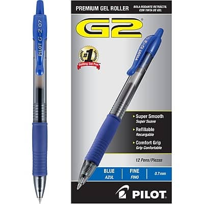 Pilot - G2 Retractable Gel Pens, Fine Point, 0.7mm, Dozen - Blue Ink Pilot - G2 Retractable Gel Pens, Fine Point, 0.7mm, Dozen - Blue Ink