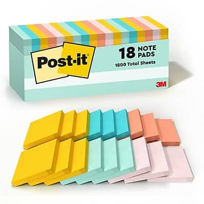 Post-it - Sticky Note, 3" x 3", Beachside Café Collection, 100 Sheets/Pad, 18 Pads/Pack - Assorted Post-it - Sticky Note, 3" x 3", Beachside Café Collection, 100 Sheets/Pad, 18 Pads/Pack - Assorted