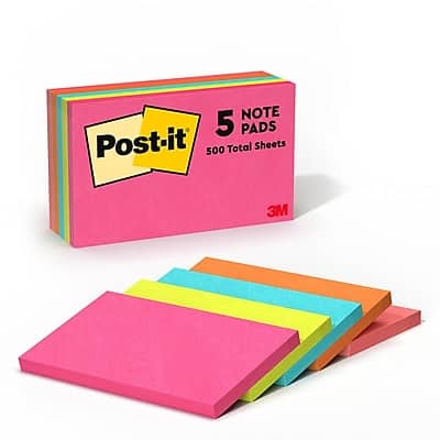 Post-it - Notes, 3" x 5", Poptimistic Collection, 100 Sheet/Pad, 5 Pads/Pack - Multicolor Post-it - Notes, 3" x 5", Poptimistic Collection, 100 Sheet/Pad, 5 Pads/Pack - Multicolor