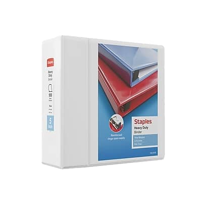 Staples - Heavy Duty 5" 3-Ring View Binder, D-Ring - White Staples - Heavy Duty 5" 3-Ring View Binder, D-Ring - White