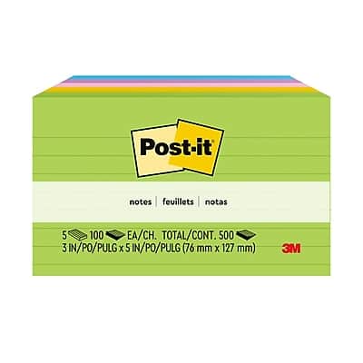 Post-it - Notes, 3" x 5", Floral Fantasy Collection, Lined, 100 Sheet/Pad, 5 Pads/Pack - Multicolor Post-it - Notes, 3" x 5", Floral Fantasy Collection, Lined, 100 Sheet/Pad, 5 Pads/Pack - Multicolor