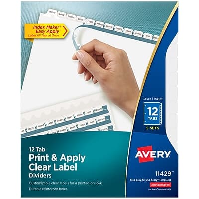 Avery - Index Maker Paper Dividers with Print & Apply Label Sheets, 12 Tabs, 5 Sets/Pack - White Avery - Index Maker Paper Dividers with Print & Apply Label Sheets, 12 Tabs, 5 Sets/Pack - White
