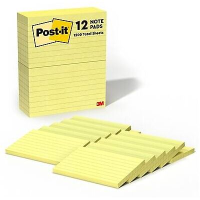 Post-it - Notes, 3" x 5", Canary Collection, Lined, 100 Sheet/Pad, 12 Pads/Pack - Canary Yellow Post-it - Notes, 3" x 5", Canary Collection, Lined, 100 Sheet/Pad, 12 Pads/Pack - Canary Yellow