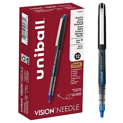 uni-ball - Vision Needle Rollerball Pens, Micro Point, 0.5mm, 12/Pack - Blue Ink uni-ball - Vision Needle Rollerball Pens, Micro Point, 0.5mm, 12/Pack - Blue Ink