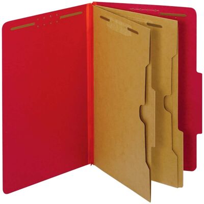 Tops Business Forms - Colored Pressboard Top Tab Folders, 2.5" Expansion, 2 Dividers, 6 Fasteners, Legal Size, Bright Red, 10/Box Tops Business Forms - Colored Pressboard Top Tab Folders, 2.5" Expansion, 2 Dividers, 6 Fasteners, Legal Size, Bright Red, 10/Box