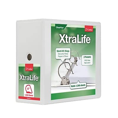 Cardinal - XtraLife Slant-D Non-Stick Locking ClearVue Heavy Duty 6" 3-Ring View Binders, D-Ring - White Cardinal - XtraLife Slant-D Non-Stick Locking ClearVue Heavy Duty 6" 3-Ring View Binders, D-Ring - White