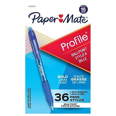Paper Mate - Profile Retractable Ballpoint Pen, Bold Point, Ink, 36/Pack - Blue Paper Mate - Profile Retractable Ballpoint Pen, Bold Point, Ink, 36/Pack - Blue