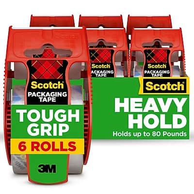 Scotch - Tough Grip Packing Tape with Dispenser, 1.88" x 22.2 yds., 6/Pack - Clear Scotch - Tough Grip Packing Tape with Dispenser, 1.88" x 22.2 yds., 6/Pack - Clear