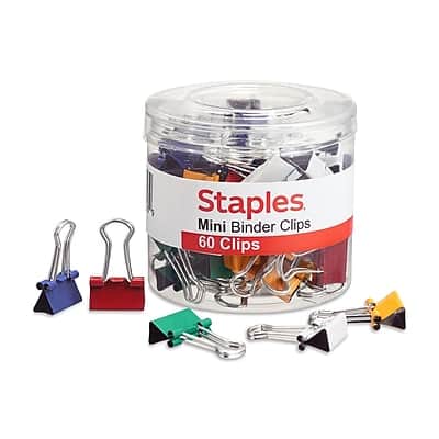 Staples - Mini Binder Clips, 0.25" Capacity, 60 Clips/Pack - Assorted Colors Staples - Mini Binder Clips, 0.25" Capacity, 60 Clips/Pack - Assorted Colors