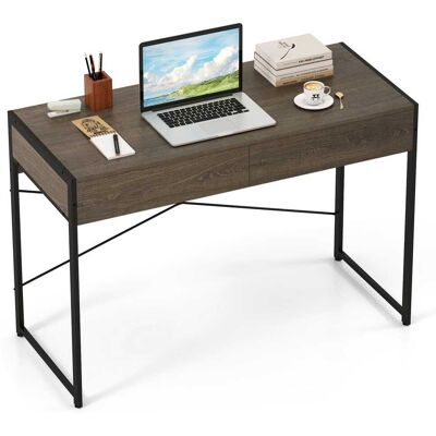 Gymax - Modern 2-Drawer Computer Desk w/ Reinforced Heavy-Duty Metal Frame Anti-Tip Kit - Gray Gymax - Modern 2-Drawer Computer Desk w/ Reinforced Heavy-Duty Metal Frame Anti-Tip Kit - Gray